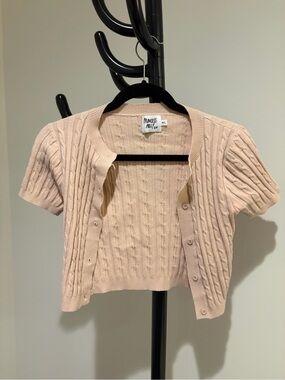 Princess Polly Pale Blush Cable Knit Short Sleeve Cardigan